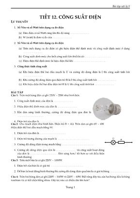 Bài tập Vật lý 9 - Tiết 12 Công suất điện